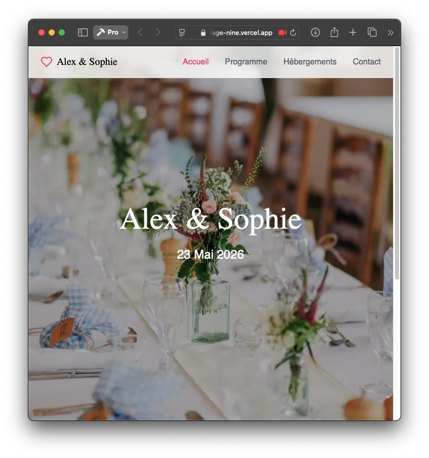 Aperçu du projet Wedding Planner